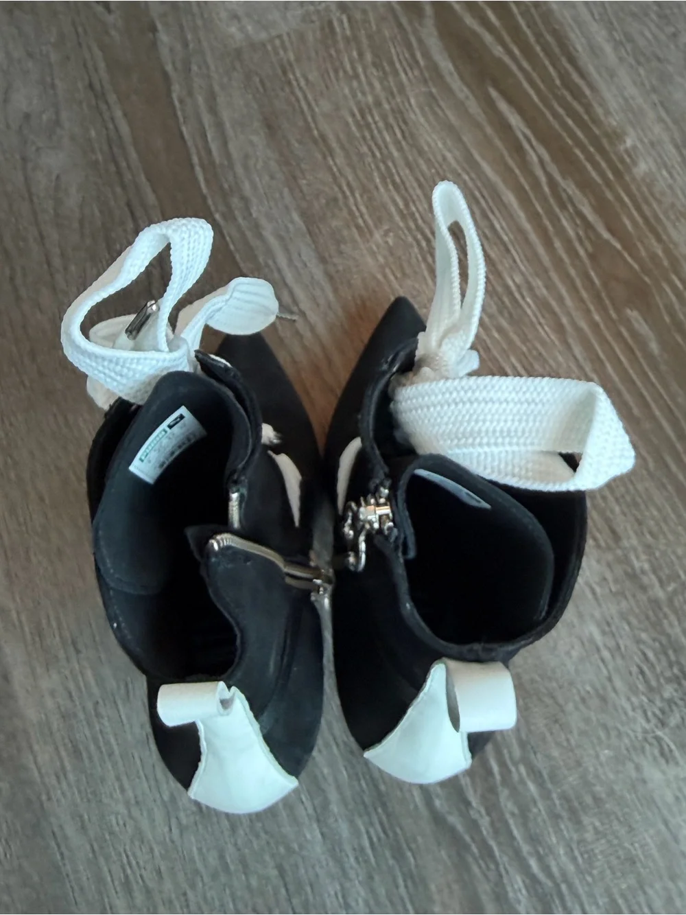 Black and White Lace-Up Stiletto Ankle Boots - Picture 5 of 9